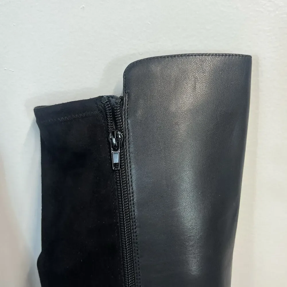Alfani Step Flex Ludlowe Black Leather Stretch Knee High Riding Boots Size 5.5 M